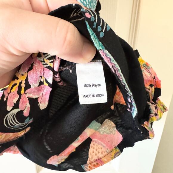 Anthropologie Banjanan Black Floral Bird Ruffle Blouse - Picture 8 of 8